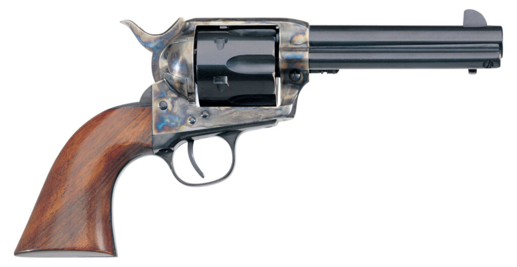 Taylors & Company 700ADE 1873 Cattleman New Model 45 Colt (LC) 6rd 4.75″ Blued Cylinder & Barrel Color Case Hardened Steel Frame Walnut Navy Size Grip (Taylor Tuned)