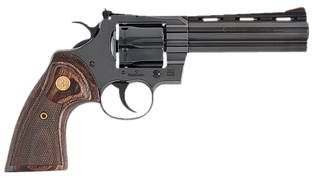 Colt Mfg PYTHONBP5WTS Python  357 Mag38 Special 6 Shot 5″ Blued Carbon Steel Vent Rib Barrel, Cylinder & Frame, Wood Grip, Exposed Hammer