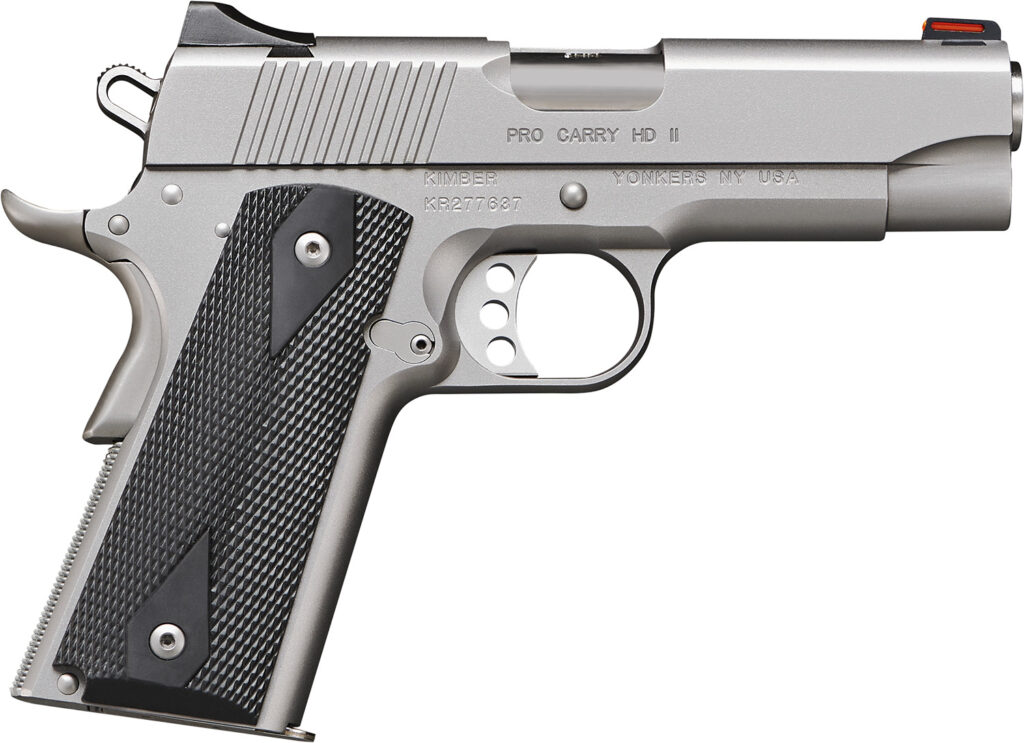 Kimber Mfg.,inc 3200044CA Pro Carry HD II (CA) 38 Super 9+1 4″ Stainless Steel Slide Satin Silver Black Synthetic Double Diamond Checkering Grip