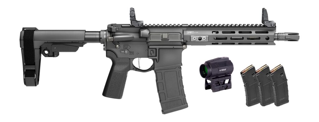 Springfield Armory STV995300BV2SBA3PAC SAINT Victor Gear Pac 300 Blackout 30+1 9.50″ Black Nitride Threaded Barrel, Black Hardcoat Anodize Aluminum Receiver w/ Rail, M-LOK Handguard, Black Polymer SB