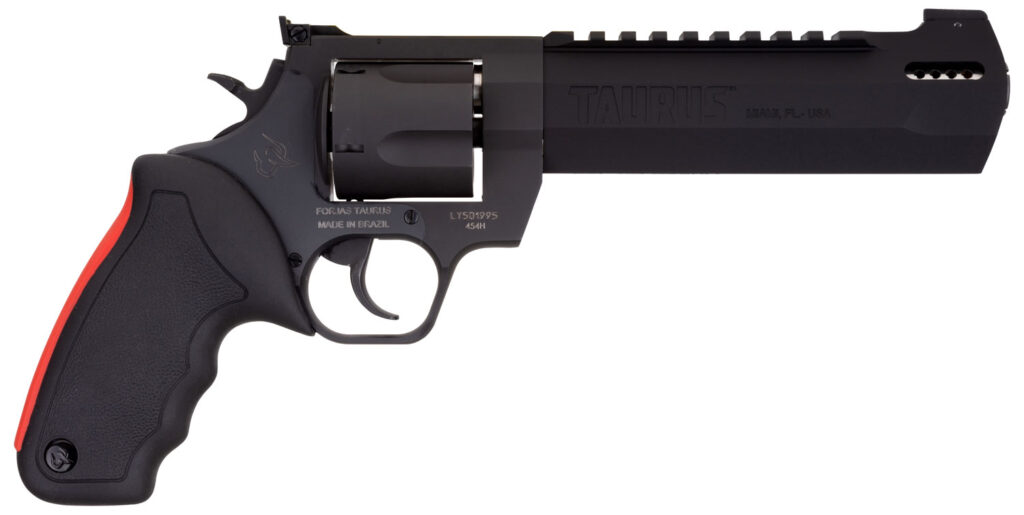 Taurus 2454061RH Raging Hunter  454 Casull 5rd 6.75″ Matte Black Oxide Steel Black Rubber with Integrated Red Cushion Insert Grip