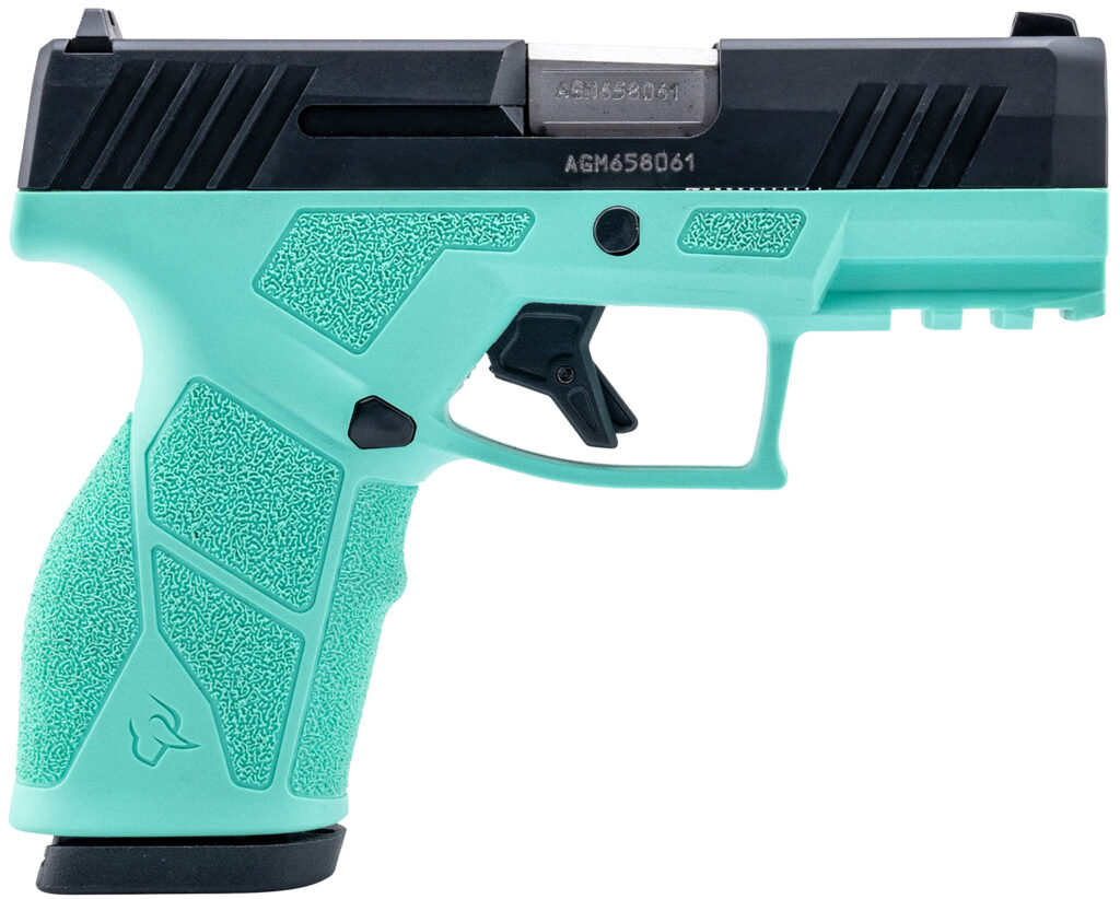 Taurus 1-GX2931C-10 GX2  9mm Luger 10+1 3.37″ Matte Stainless Steel Barrel, Matte Black Serrated Stainless Steel Slide, Cyan Polymer Frame w/Picatinny Rail, Polymer Grip