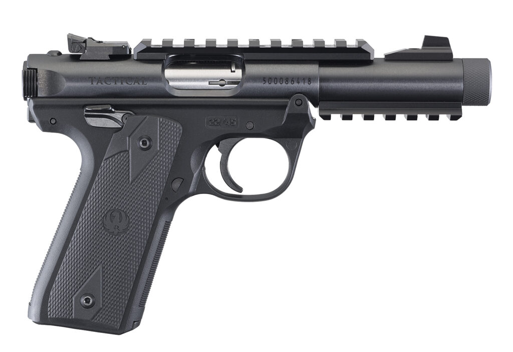 Ruger 40149 Mark IV 22/45 Tactical 22 LR 10+1 4.40″ Steel/Threaded Barrel, Blued Slide, Black Checkered 1911-Style Panel Grip, Features Top & Bottom Picatinny Rails