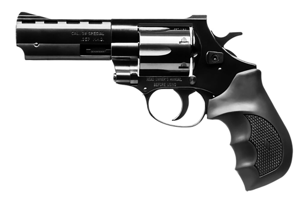 Weihrauch Guns 770123 Windicator  38 Special 6rd 4″ Blued Steel Barrel & Cylinder, Compact Blued Steel Frame w/Exposed Hammer, Ramp Front/Fixed Rear Sights, Finger Grooved Black Rubber Grip