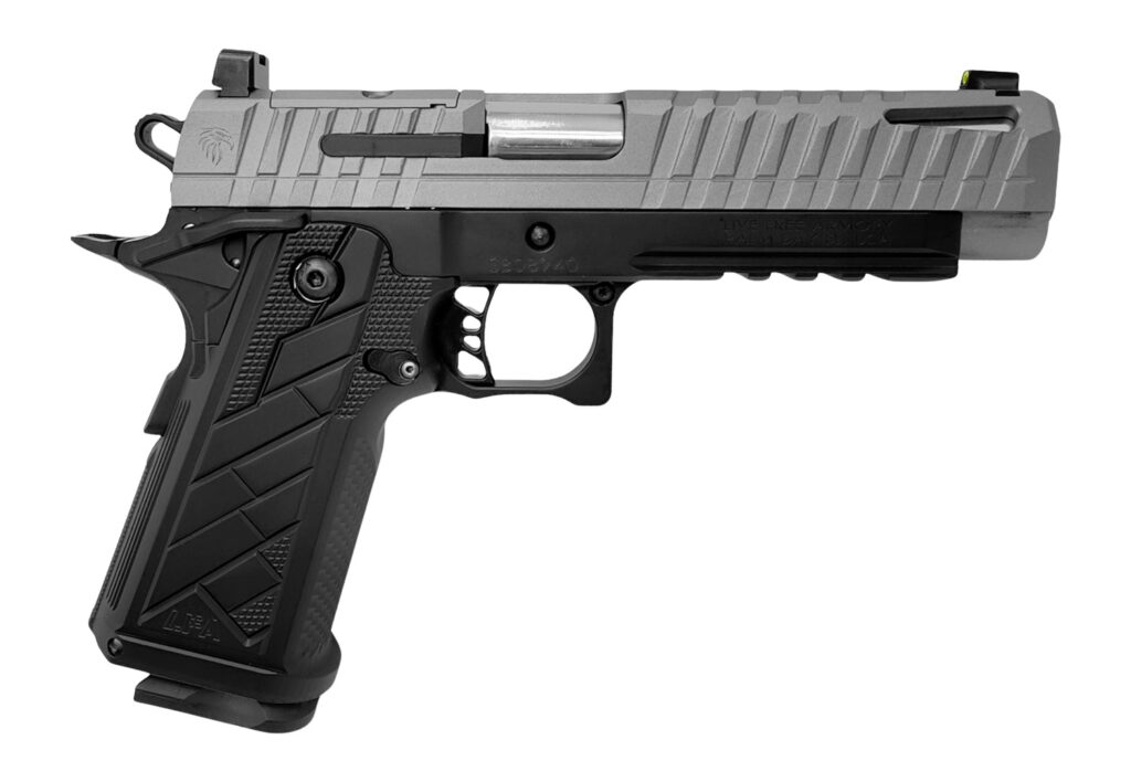 Live Free Armory HG8641-N Apollo 11 V2 Full Size Frame 9mm Luger 18+1 4.90″ Stainless Barrel, Gray Cerakote Steel Optic Cut/Serrated Slide, Black Cerakote Steel Frame w/Beavertail & Picatinny Rail, Bl