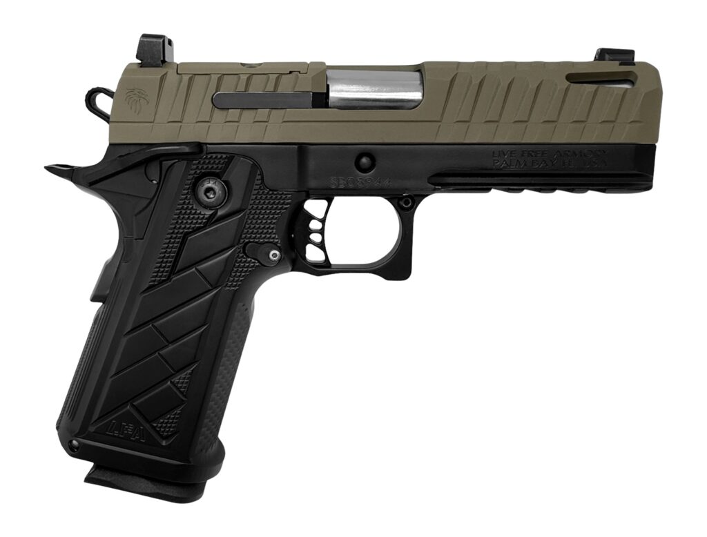 Live Free Armory HG8644-N Apollo 11 V2 Compact 9mm Luger 18+1 4.15″ Stainless Barrel, Flat Dark Earth Cerakote Steel Optic Ready/Serrated Slide, Black Cerakote Steel Frame w/Beavertail & Picatinny Rai