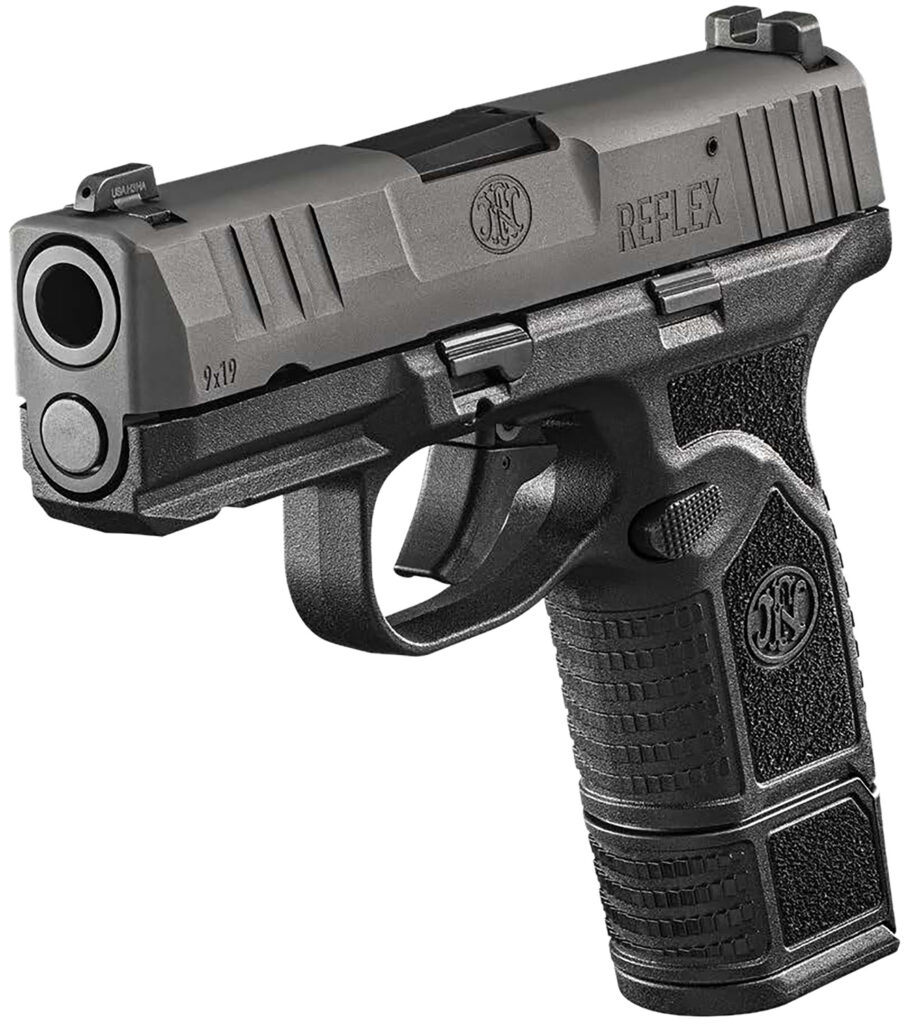 FN 66101420 Reflex  9mm Luger 10+1 3.30″ Micro-Compact Frame Black PVD Serrated Steel Slide w/Picatinny Rail Stippled Grip Ambidextrous