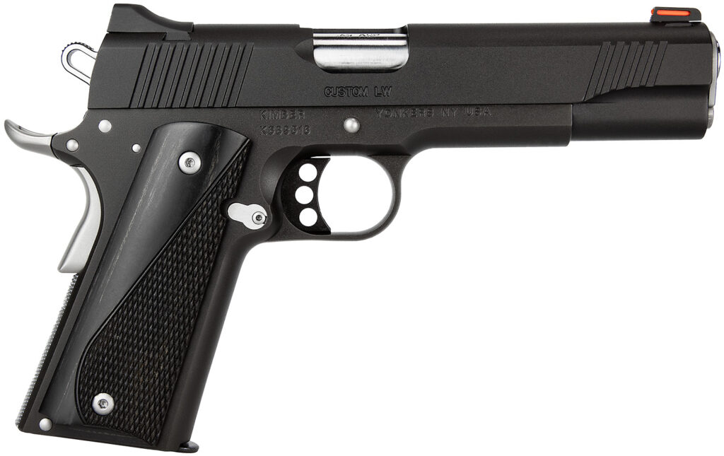 Kimber Mfg, Inc 3700595 Custom LW Nightstar 45 ACP 8+1 5″ Stainless Match Grade Barrel, Black Serrated Steel Slide, Black Aluminum Frame w/Beavertail, Black/Gray Laminate Grip