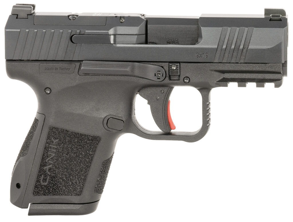 Canik HG7651CAN Mete MC9 *CA Compliant Micro-Compact Frame 9mm Luger 10+1 3.18″ Steel Barrel, Black Cerakote Optic Ready/Serrated Steel Slide, Black Polymer Frame w/Picatinny Rail, Textured Grip