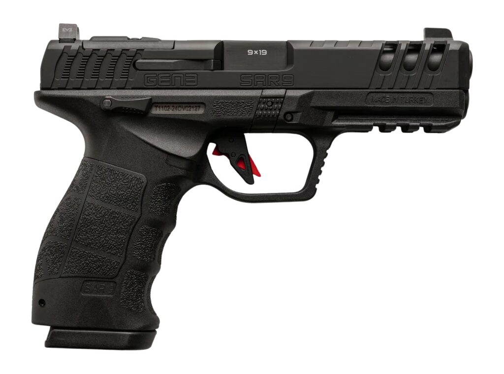 Sarsilmaz SAR9G3BL10 SAR9 Gen3 Full Size 9mm Luger 10+1 4.50″ Black Barrel, Black Steel Optic Cut/Serrated Slide, Black Polymer Frame w/Picatinny Rail, Interchangeable Backstrap Grip, RMSc Footprint