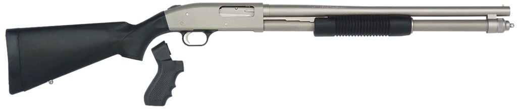 Mossberg 50299 590 Mariner 12 Gauge 8+1 3″ 20″ Cylinder Bore Barrel, Silver Marinecote Barrel/Receiver, Synthetic Stock, Includes Pistol Grip Conversion Kit