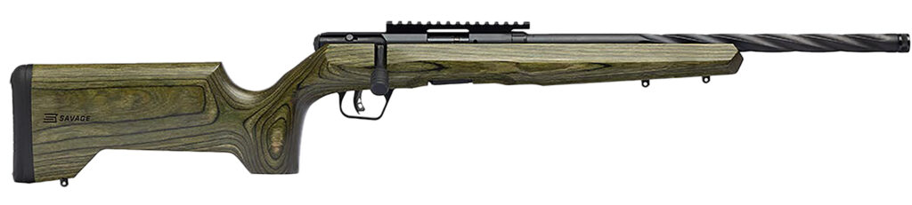 Savage Arms 70251 B Series  Full Size 22 LR 10+1 18″ Matte Black Spiral Fluted Threaded Barrel, Matte Black Carbon Steel Receiver w/Picatinny Rail, OD Green Fixed Laminate Stock, Right Hand