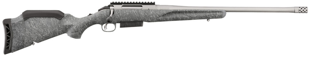 Ruger 46905 American II  Full Size 450 Bushmaster 3+1 20″ Gun Metal Gray Cerakote Threaded Barrel & Alloy Steel Receiver w/Picatinny Rail, Gray Splatter Adj LOP Synthetic Stock