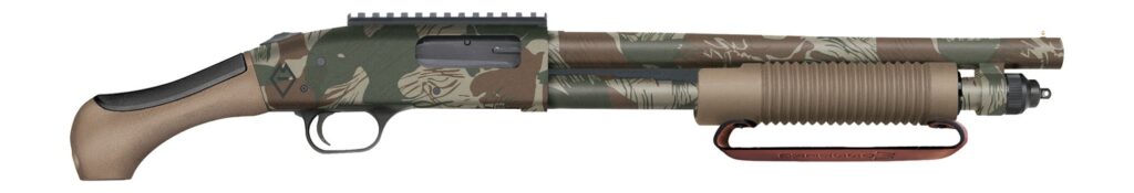 MOSSBERG 590 SECURITY 12G SHOTGUN 14.375″ BBL, AFTERSHOCK GRIP, FDE/RHODESIAN B.S. 5+1