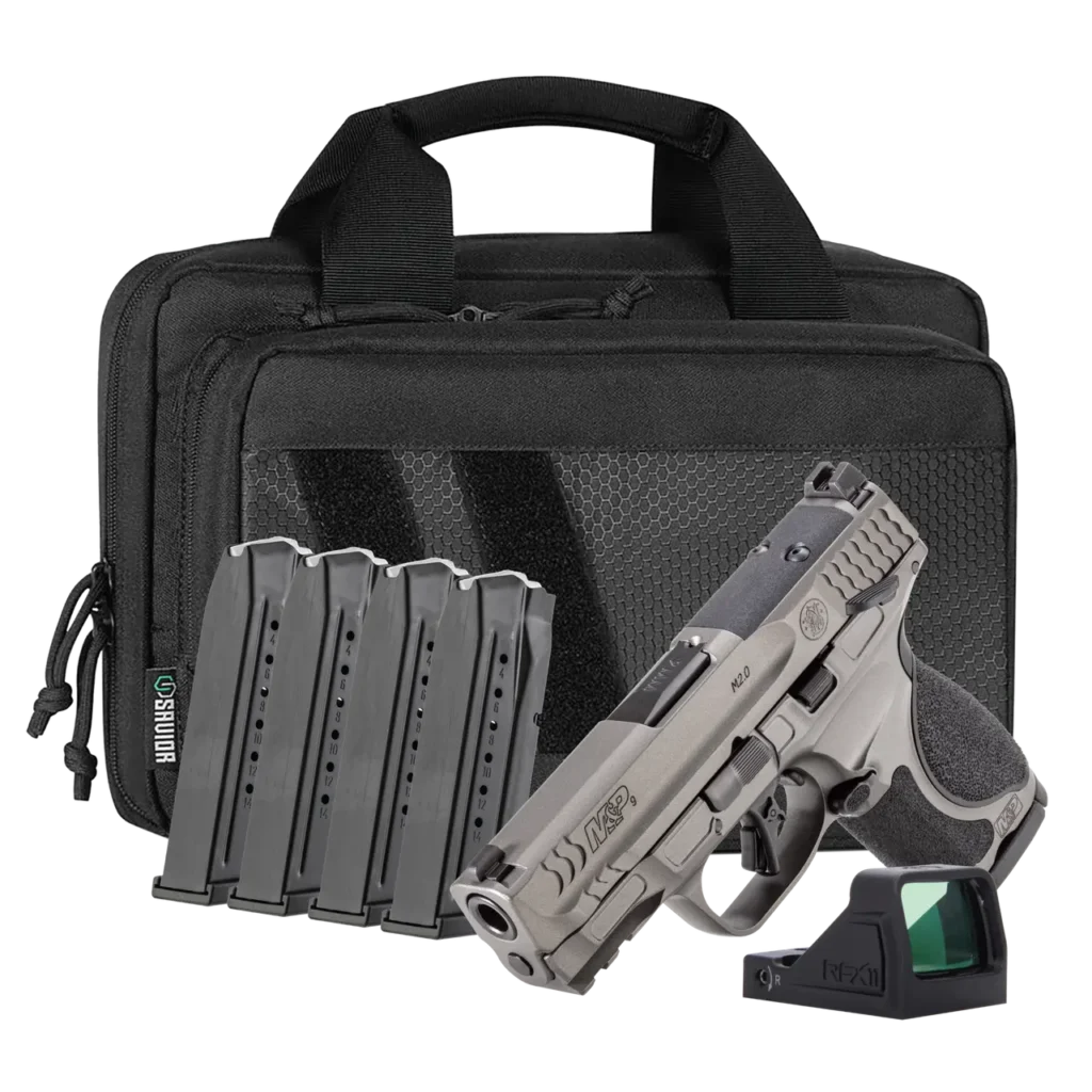 SMITH & WESSON M&P9 METAL M2.0 9MM PISTOL 3.6″ T.S. O.R. VIRIDIAN RFX11, SAVIOR BAG, 5-15RD MAGS