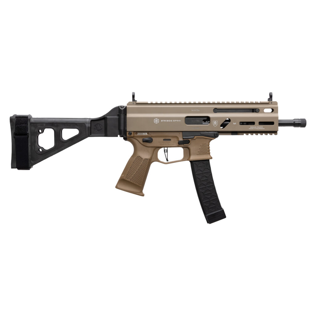 GRAND POWER STRIBOG SP9A1 9MM PISTOL 8″ BARREL THREAD STRIBOG PATTERN MAG W/ BRACE FDE