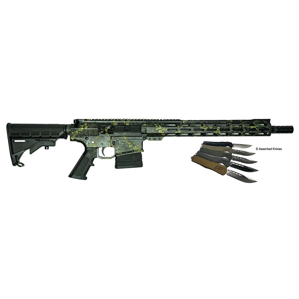 Great Lakes AR-10 Rifle .308 Win 10rd Magazine 16″ Barrel Lichen Black with 5 OTF 3-1/2″ Blade Knives