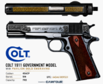 COLT 1911 GOVERNMENT CLASSIC 45ACP 5IN BARREL 7RD BLACK PAVILION GOLD SCROLLED CX007T