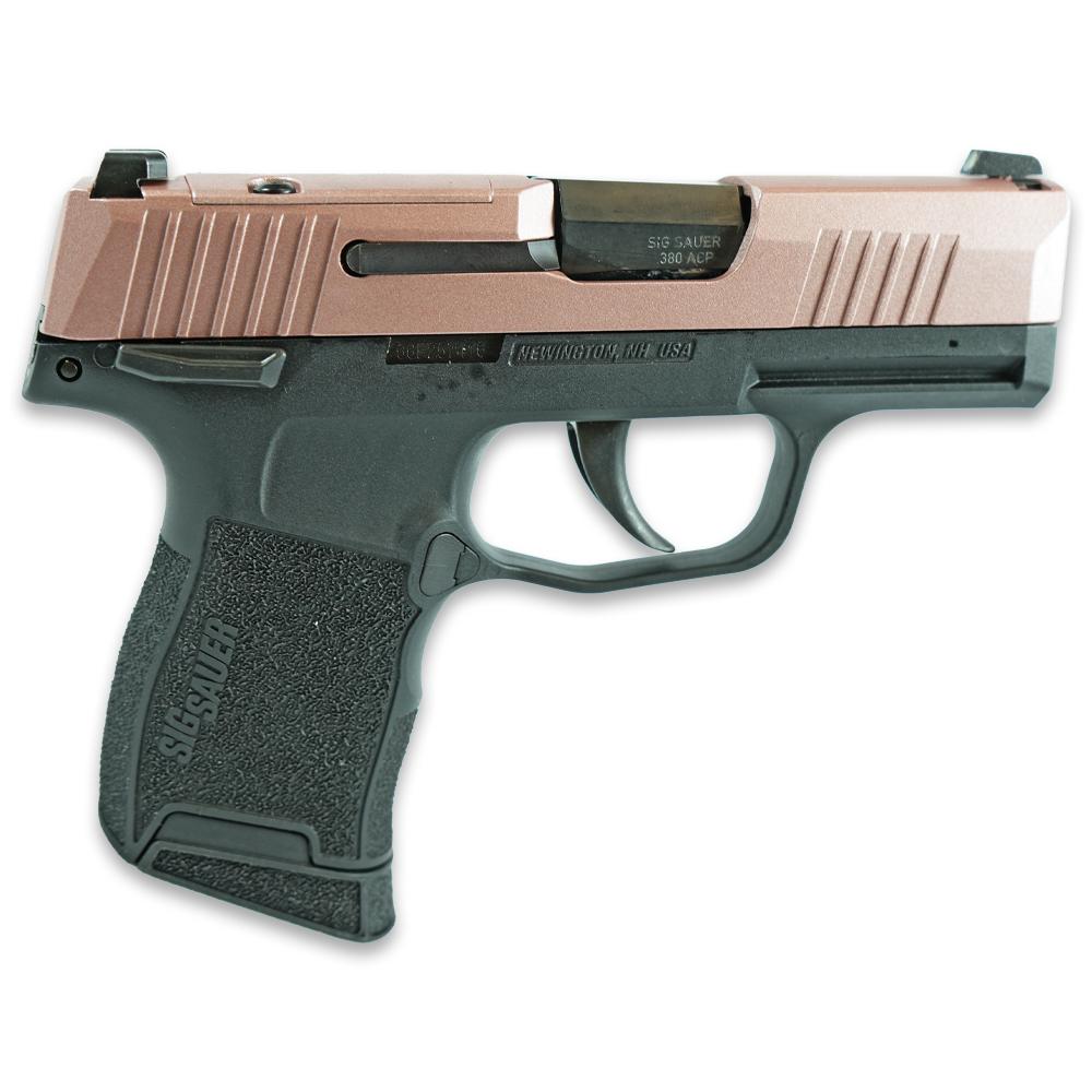 Sig Sauer Exclusive “Rose Sparkle Slide” P365-380 Handgun 380 Auto 10rd Magazine 3.1″ Barrel Black Manual Safety