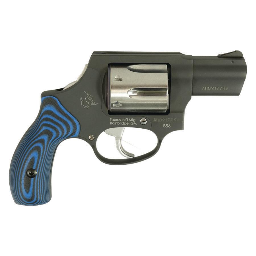 Taurus 856 Handgun .38 Spl 6rd Capacity 2″ Barrel Matte Black Frame Stainless Cylinder VZ Blue Grip