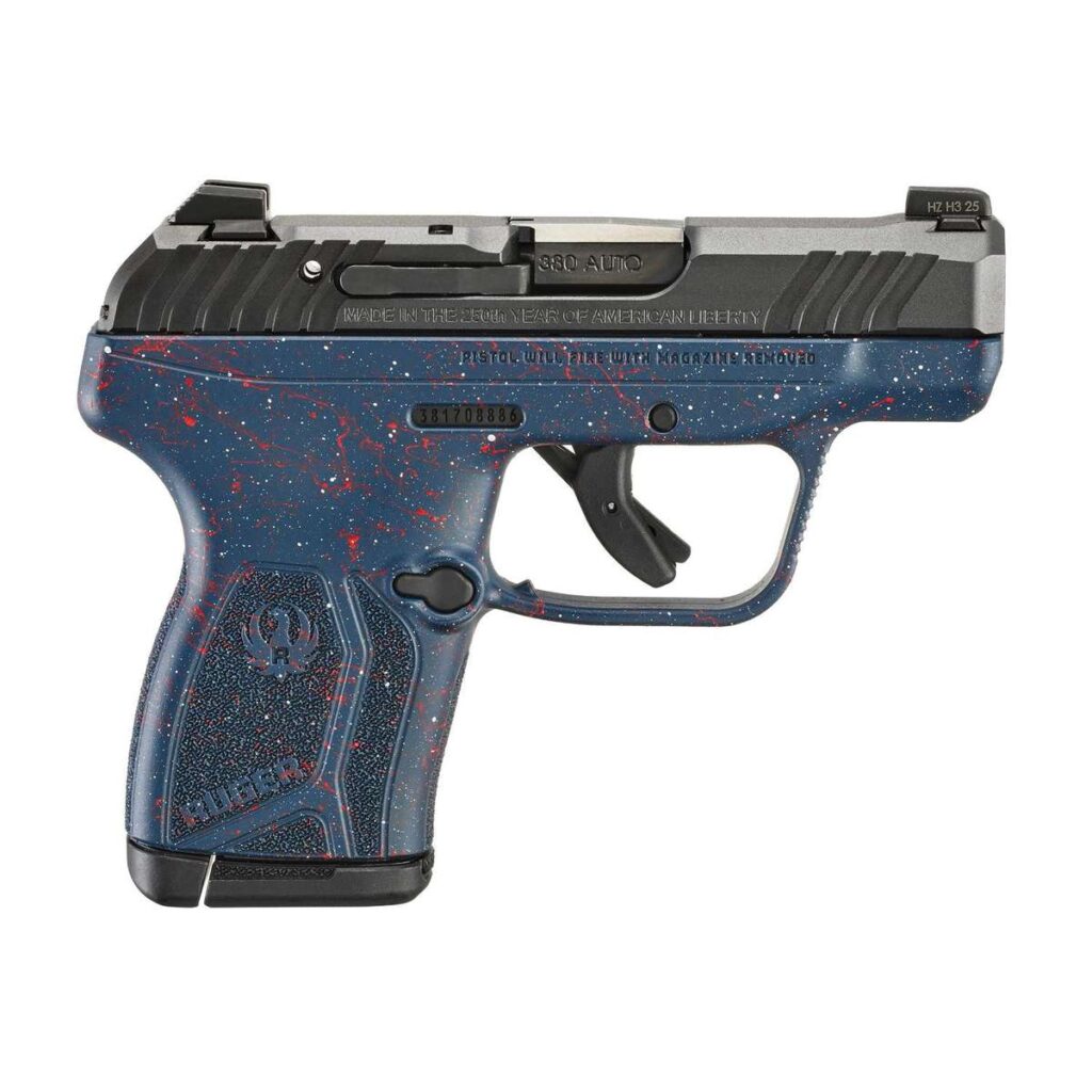 Ruger 250th Anniversary LCP Max Handgun .380 Auto 10rd Magazine 2.8″ Barrel Tritium Front Sight Liberty Blue w/Splatter Grip