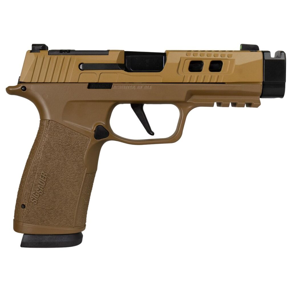 Sig Sauer P365 Two-Tone Brown/Black XMACRO TACOPS Handgun 9mm Luger 17rd Magazines(4) 4.2″ Compensated Barrel