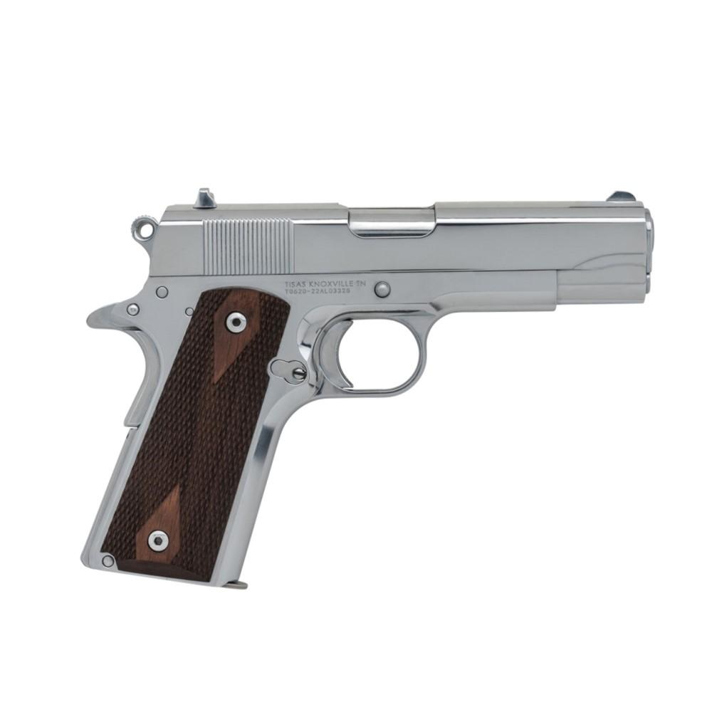 SDS Imports Tisas 1911 A1 Desperado 9/38 Handgun 9mm Luger 9rd Magazines (2) 4.25″ Barrel Silver with Brown Grip