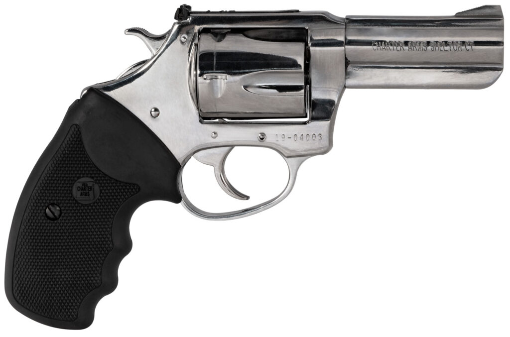 Charter Arms 73539 Mag Pug  Large 357 Mag, 5 Shot 3″ High Polished Stainless Steel Barrel, Cylinder & Frame w/Black Finger Grooved Rubber Grip