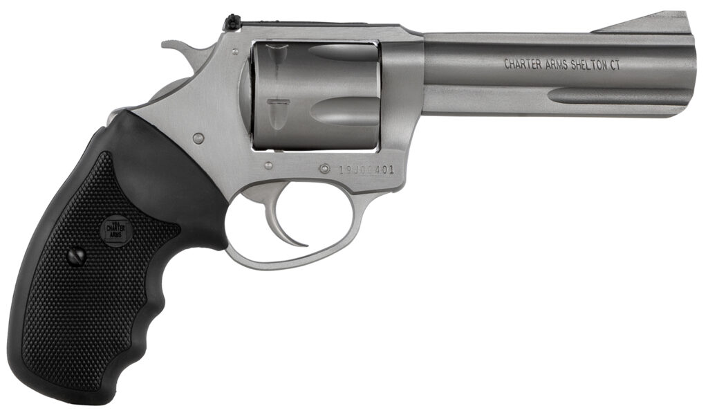 Charter Arms 74042 Pitbull  40 S&W 5 Shot 4.20″ Matte Stainless Steel Barrel, Cylinder & Frame w/Black Finger Grooved Rubber Grip