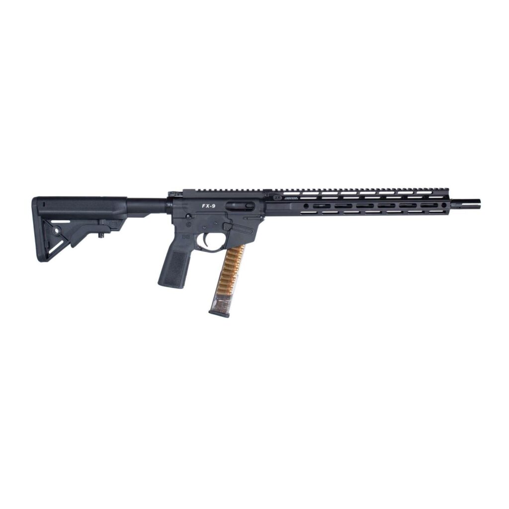 Freedom Ordnance FM9D Beltfed Rifle 9mm Luger 100 rd Belt Bag/33rd Glock Style Mag(1) 16″ Barrel Black Picatinny Rail