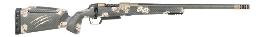 Fierce Firearms  CT Rival XP 2.0 25 Creedmoor 20″ Carbon Fiber Threaded Barrel, Smoked Bronze Cerakote Titanium Drilled & Tapped Receiver, Integral Rail Forend, Desert Shadow Camo Adj Comb Carbon Fibe