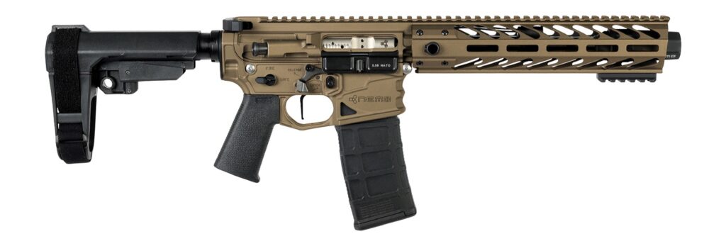 Nemo Arms BL-556-8P Battle-Light  5.56 NATO 30+1 8″ Black Threaded Barrel, Burnt Bronze Aluminum Receiver w/Picatinny Rail, M-LOK Handguard, Black Polymer SB Tactical SBA3 Brace, Magpul MOE Grip, Ambi