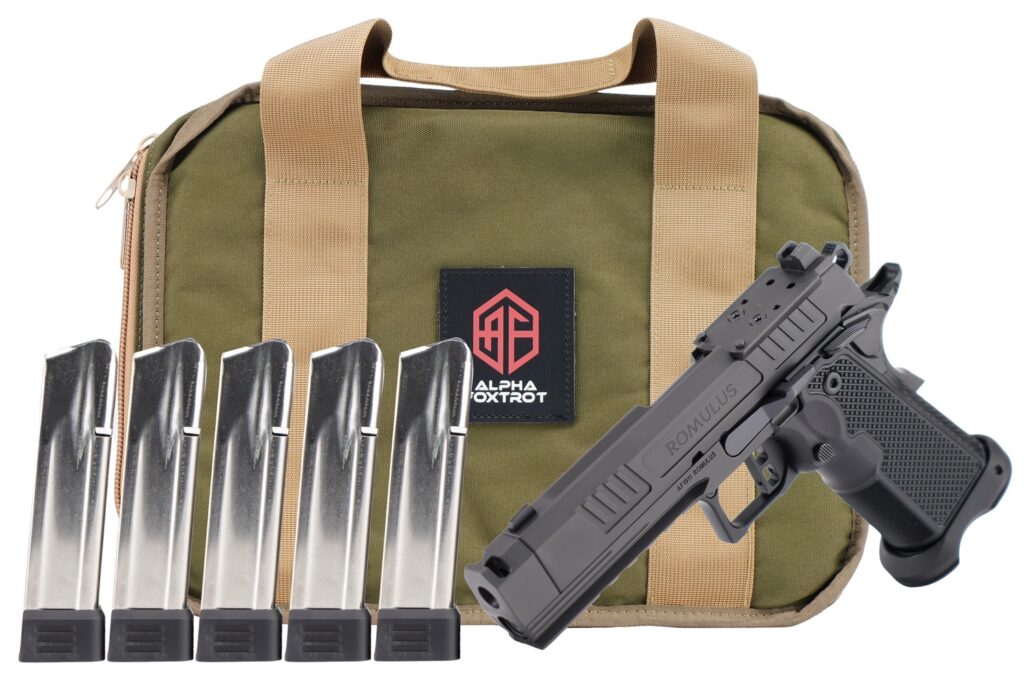 Alpha Foxtrot AA47X1CIG-XDBK20-PROM AF1911 Romulus Promo 9mm Luger 20+1 4.25″ Black DLC Threaded Compensated Barrel, Black DLC Stainless Steel Optic Ready/Serrated Slide & Frame w/Beavertail & Picatin