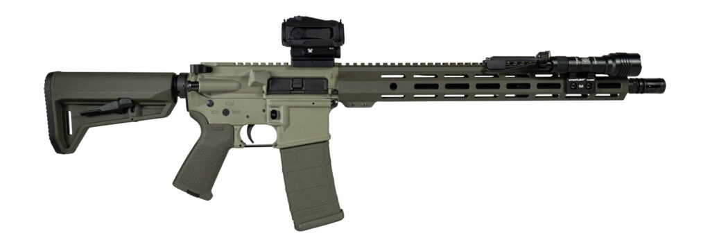 Shark Coast Tactical SCC04137GKNL Grassy Knoll Bundle 5.56 NATO 30+1 16″ Black Melonite Threaded Barrel, 2-Tone Green Cerakote Aluminum Receiver w/Picatinny Rail, M-LOK Handguard, Magpul MOE SL OD Gre