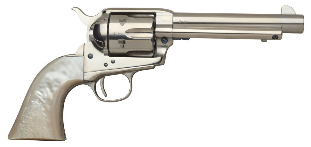 Taylors & Company 555113 1873 Cattleman 45 Colt (LC) Caliber with 5.50″ Barrel, 6rd Capacity Cylinder, Overall Nickel-Plated Finish Steel & Mother of Pearl Grip