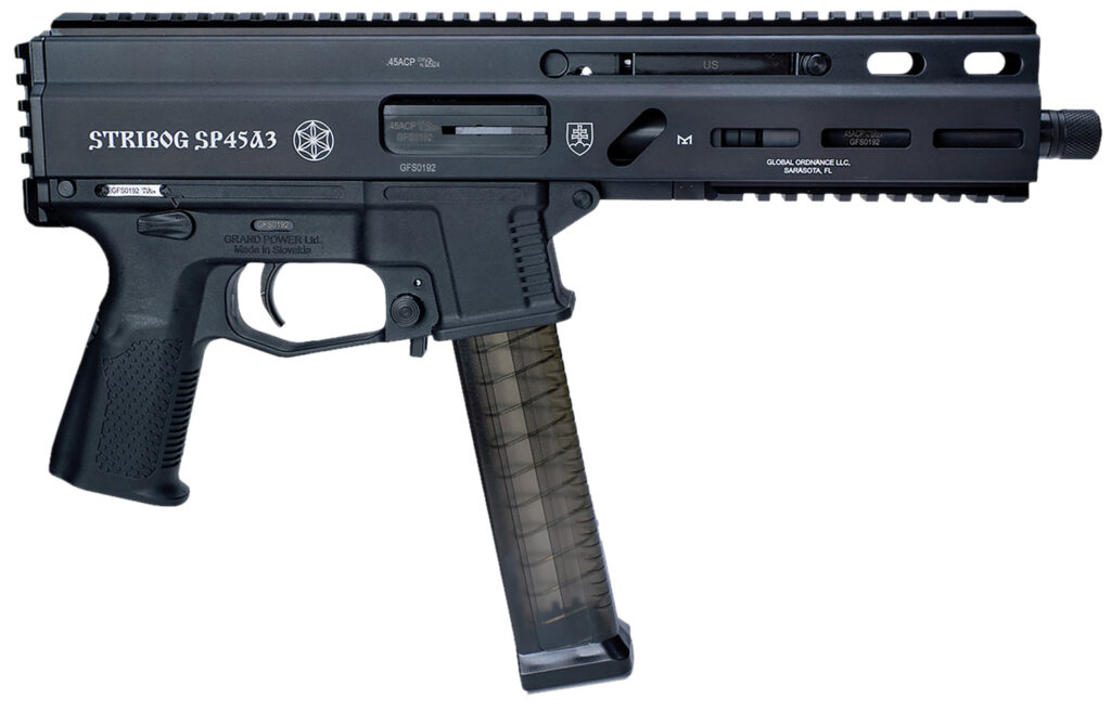 Grand Power 197892003506 SP45A3 Stribog 45 ACP 20+1 8″ Black Threaded Barrel, Black Hardcoat Anodize Aluminum/Polymer Receiver w/Picatinny Rail, QD Sling Sockets, Black Polymer Grip, Ambidextrous