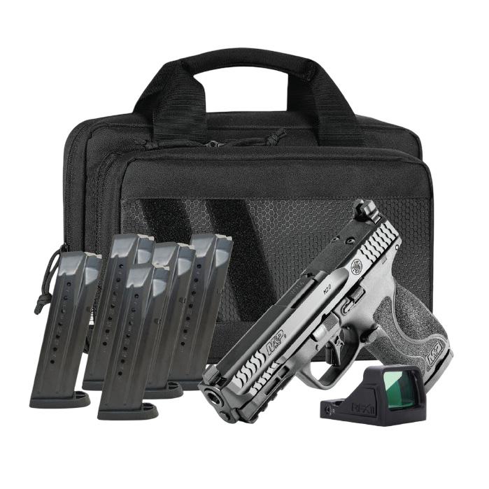 S&W M&P 9 Full Size M2.0 Optic Ready Handgun Bundle 9mm Luger 17rd Magazine(6) 4.22″ Barrel No Thumb Safety Black RFX11 Green Dot Savior Bag