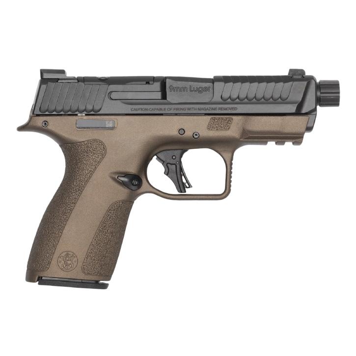 S&W Shield-X Midnight Bronze Handgun 9mm Luger 13(1)&15(1)rd Magazines 4.1″ Threaded Barrel ” Barrel Thumb Safety