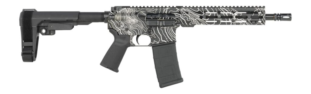 Shark Coast Tactical SCC07312TOPO-P Topography  5.56 NATO 30+1 10.50″ Black Nitride Threaded Barrel, Aluminum Receiver w/Picatinny Rail, M-LOK Handguard, Black Polymer SB Tactical SBA3 Brace, Polymer