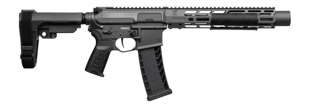 CMMG 94A68CD-TNG Zeroed Banshee Mk4 9mm Luger 33+1 6.50″ Black Nitride Threaded Barrel, Tungsten Cerakote Aluminum Receiver w/Picatinny Rail, M-LOK Handguard, Black Polymer CMMG RipBrace, CMMG Zeroed