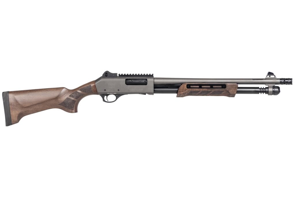 PANZER ARMS CQB PUMP 12G 18.5″ GRAY/WALNUT, MLOK SIDE SADDLE, DOOR BREECHER