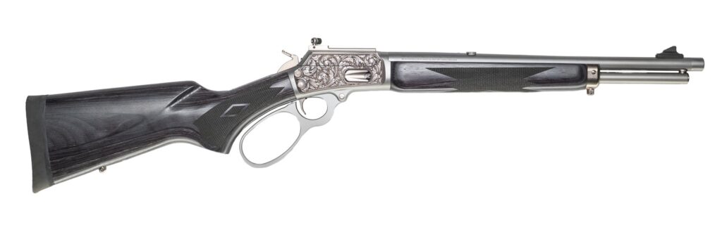 Cnc Firearms CNCRAZ10MM Marlin 1894 SBL Wild Boar 10mm Auto 16″ Polished Stainless Steel, Polished Engraved Receiver, Gray Fixed Laminate Stock