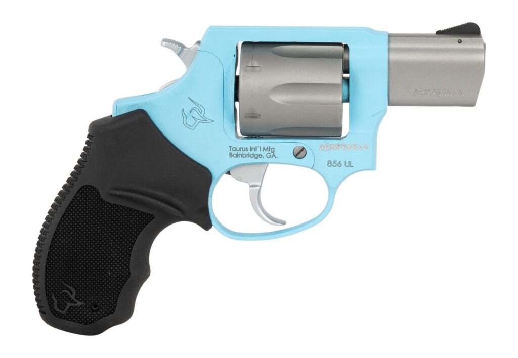 Taurus 2-85629ULC24 856 Ultra-Lite Small 38 Special +P 6 Shot 2″ Matte Stainless Barrel & Cylinder, Blue Raspberry Cerakote Aluminum Frame, Black Ribber Grip, Transfer Bar, Safety Concealed Hammer