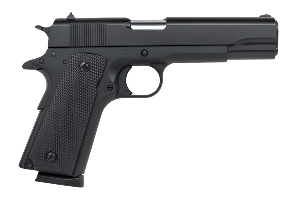 Tisas Arms 10100519 1911 A1 Service 9mm Luger 7+1 5″ Stainless Steel Barrel, Black Cerakote Carbon Steel Serrated Slide & Frame w/Beavertail, Black Rubber Grip