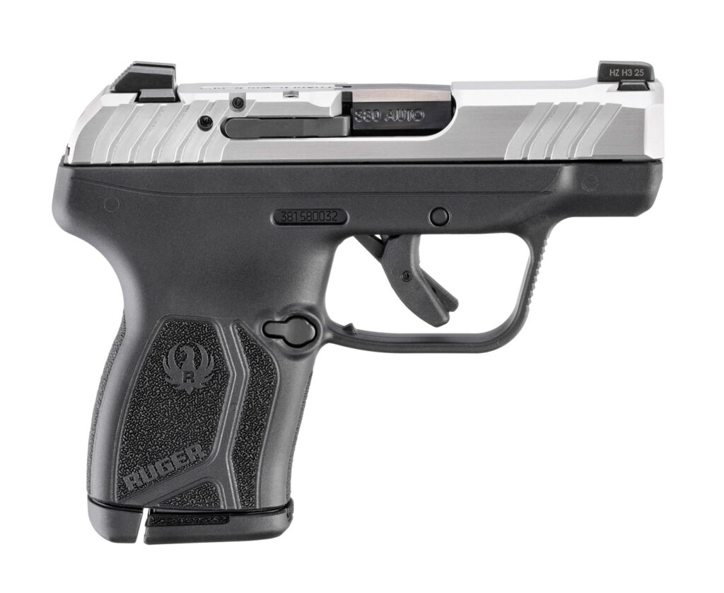 RUGER LCP MAX 380ACP 2.8″ BBL, STAINLESS/BLACK LOADED CHAMBER INDICATOR 1-10RD MAG