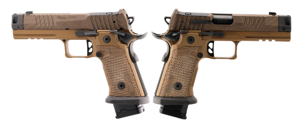 SIG SAUER P211 COMBAT COYOTE TOPO 9MM PISTOL 4.4″ MACH3D COMP, G10 GRIP, 1-23RD 2-21RD MAGS