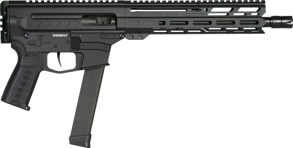 CMMG 99A806DAB Dissent MKGS 9mm Luger 33+1 10.50″, Black, Picatinny Brace Adapter, 5.50″ M-LOK Handguard, Left Side Charging Handle, Zeroed Linear Comp, Zeroed Drop-In Single Stage Trigger