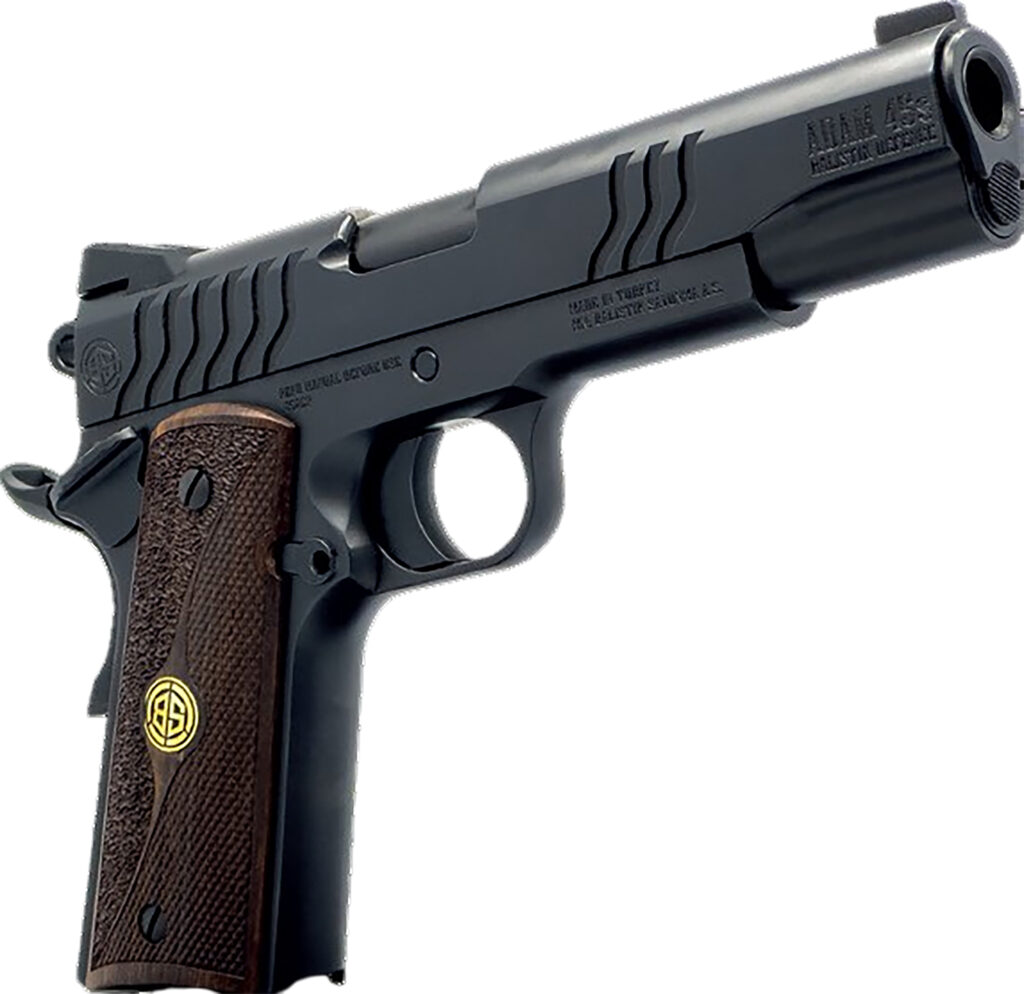 Dickinson LLC DKSN9BS 1911 Adam 9mm Luger 8+1 4.37″ Black Steel Barrel, Shiny Black Serrated Aluminum Slide & Steel Frame, Wood Grip
