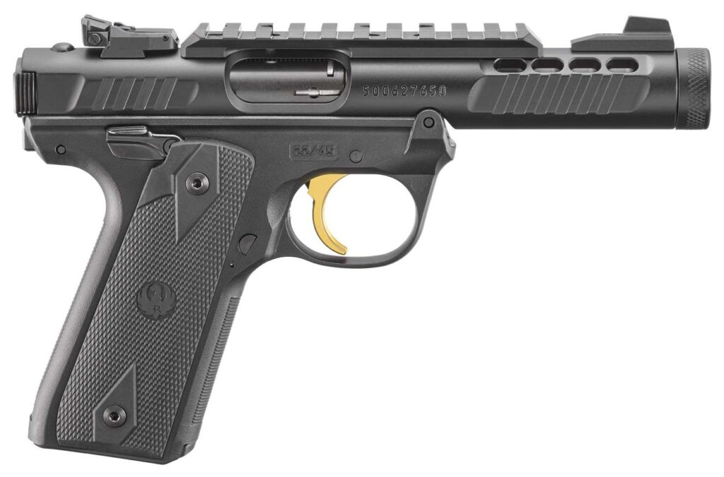 RUGER MRK IV 22/45LTE 22LR 4.4″ T.B. BLACK ANODIZED BLACK GRIPS 2-10RD MAGS
