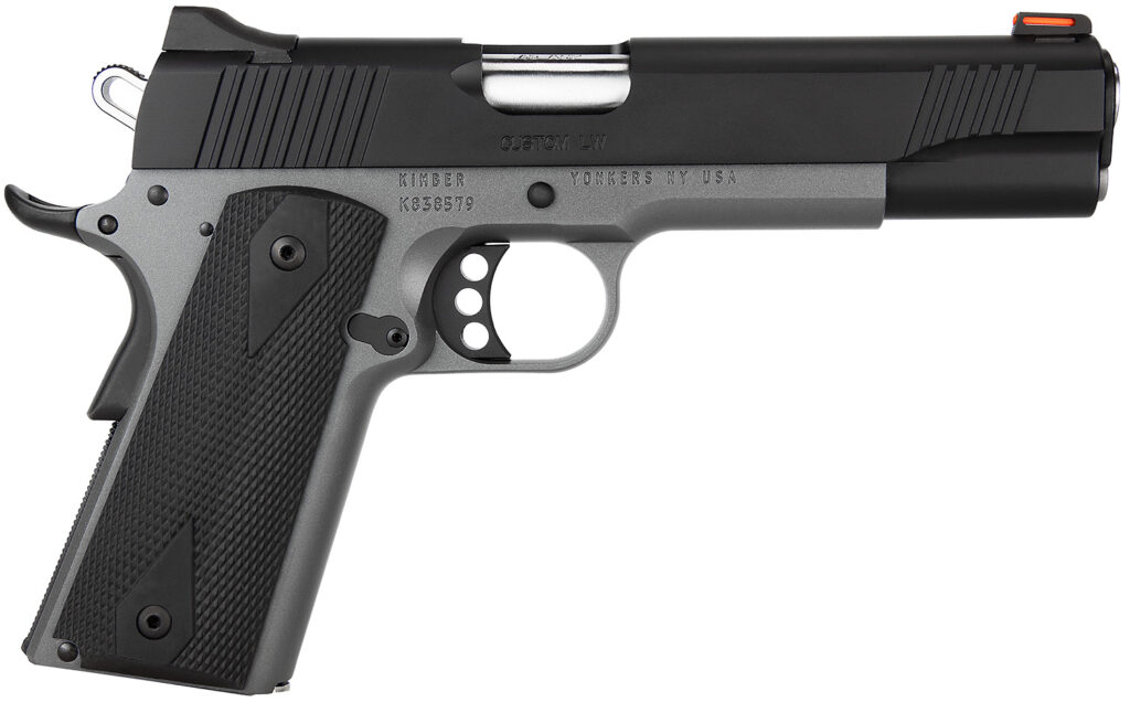 Kimber Mfg, Inc 3700693 Custom LW Shadow Ghost 45 ACP 8+1 5″ Stainless Match Grade Barrel, KimPro Black Serrated Stainless Steel Slide, KimPro Gray Aluminum Frame w/Beavertail, Black Hogue Rubber Grip